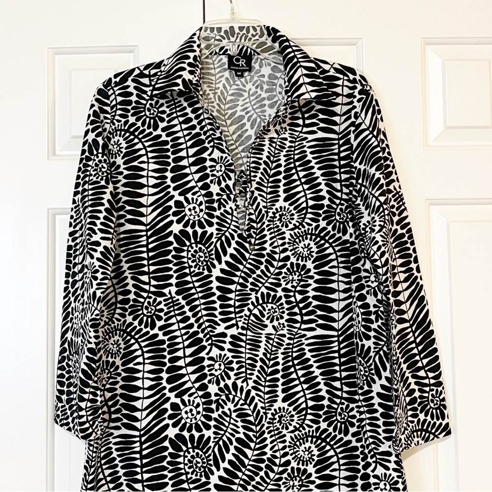 Connie Roberson Black & White Long Sleeve Patterned 100% Cotton Dress - Picture 2 of 14